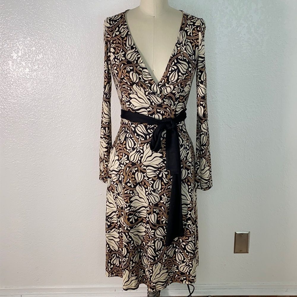 DVF Diane Von Furstenberg Camelita floral geometric silk wrap dress 2